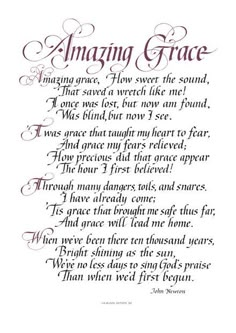 a poem written in red ink on white paper with the words amazing grace above it