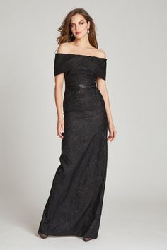 Color_Black Black Evening Gown, Off Shoulder Gown, Teri Jon, Designer Evening Gowns, Column Gown, Gowns Of Elegance, Groom Dress, Chic Dress, Mother Of The Bride Dresses