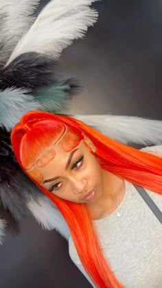 Fire Hairstyles, Orange Wig, Medium Hair Braids, Teenage Hairstyles, Hairstyles Wigs, Creative Hair Color, Wig Install, Wig Colors