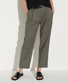 Everyday Ginger Crop Trouser | Chic Women's Ginger Pleated Pants – The Reset Chic Ankle-length Pants For Everyday Wear, Chic Relaxed Fit Fall Chinos, Chic Relaxed Fit Ankle-length Chinos, Effortless Relaxed Fit Tapered Leg Pants, Versatile Relaxed Fit Chinos For Work, Relaxed Straight Leg Work Pants, Relaxed Spring Workwear Pants, Spring Workwear Tapered Leg Chinos, Chic Cropped Leg Pants For Everyday