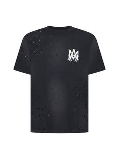 T-Shirt from AMIRI Composition: ->cotton, 100% | AMIRI Men's T-Shirt in Black | SS24 Amiri Tshirt Men, Cotton T-shirt With Front Print For Streetwear, Summer Cotton T-shirt With Graphic Design, Summer Band Merch T-shirt With Back Print, Cotton T-shirt With Logo Print And Crew Neck, Cotton T-shirt With Front And Back Print For Streetwear, Cotton Jersey Logo Print Short Sleeve Tops, Graphic Cotton Jersey T-shirt With Letter Print, Cotton Jersey Short Sleeve Top With Logo Print