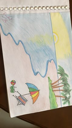 a child's drawing of an umbrella and beach chair