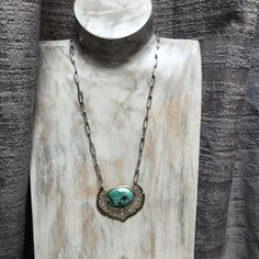 Green Turquoise Silver & Brass necklace   | eBay Artisan Jewelry Necklaces, Artisan Necklace, 10 Picture, Handcrafted Artisan Jewelry, Brass Necklace, Green Turquoise, Paper Clip, Artisan Jewelry, Jewelry Necklace Pendant