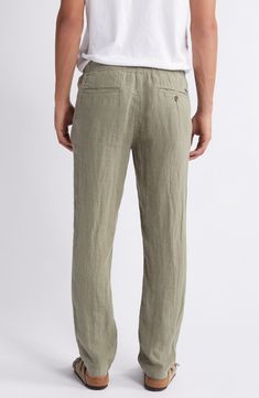 Casual Straight Bottoms For Summer, Casual Linen Pants With Patch Pockets, Casual Linen Bottoms For Vacation, Straight Bottoms With Pockets For Summer, Straight Summer Bottoms With Pockets, Casual Flax Colored Bottoms For Vacation, Casual Flax-colored Bottoms For Vacation, Casual Beige Bottoms For Vacation, Casual Linen Bottoms With Side Pockets