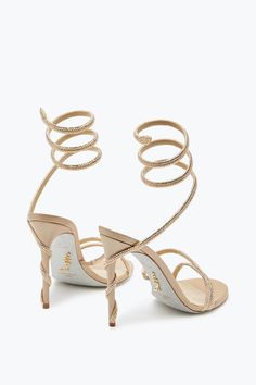 Margot Crystal Gold Sandal 105 Rene Caovilla Heels, Gold Glitter Heels, Heels Gold, Cute Shoes Heels, Platform Mules, Sandal Platform, Glitter Heels, Rene Caovilla, Gold Sandals