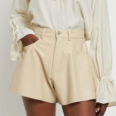 Nwot Weworewhat Faux Leather Shorts In The Shade Cream!! Super Cute Design, Has A Flare Bell Look By A Wide Leg Cut. Can Easily Be Dressed Up Or Down - Good For Any Occasion! Retails For $79 Composition & Fit Wide Leg Four Pocket Design 50% Polyurethan / 50% Polyester Trendy Leather Bottoms For Spring, Chic Leather High-waisted Shorts, Trendy Faux Leather Bottoms For Day Out, Trendy Faux Leather Bottoms For Summer, Faux Leather Short Bottoms For Day Out, Trendy Leather Shorts For Fall, Trendy Cream Bottoms For Fall, Faux Leather Shorts For Day Out, Leather High-waisted Shorts For Spring