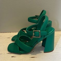 Kenneth Cole New York Nwt Size 7 M Green Lessia Sandals Square Toe 3.75” Block Heel Chic Green Sandals With 4-inch Heel, Green Heels With Padded Heel, Green Open Heel Padded Heels, Green Open Heel Heels With Padded Heel, Green Open Heels With Padded Heel, Green Synthetic Sandals With 4-inch Heel, Green Open Toe Sandals With 4-inch Heel, Green Block Heel Sandals For Evening, Green Evening Sandals With Block Heel