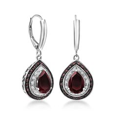 Ross-Simons - 3.70ct t. w. Garnet, .12ct t. w. Red Diamond Drop Earrings, White Diamond Accents. Positively regal and exceptionally radiant, our drop earrings provide unmatched elegance. Richly hued 3.70 ct. t. w. pear-shaped garnets are framed by white diamond accents and .12 ct. t. w. red diamonds in sterling silver. Party-ready and also perfect for a date night! Black rhodium. Hanging length is 1 3/8". Leverback, diamond and garnet drop earrings. Our red diamonds are natural diamonds that hav Red Diamonds, Garnet Drop Earrings, Silver Party, Garnet Red, Red Diamond, Earrings White, Silver Art, Black Rhodium, Diamond Drop Earrings