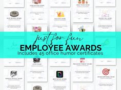 the employee awards are being displayed in blue and white