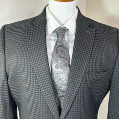 Gently Used (Actually Looks Brand New- Pockets Still Sewn Shut) J. Ferrar Blazer Suit Coat In Dark & Medium Grey Houndstooth Check Design, Double Vent Contemporary 2-Button Blazer With 3 Pockets- All 3 Are Still Sewn Shut. Jacket Has 3 Inside Pockets As Well, One With Button Flap. Slim Fit 42r. But Please Double Check Measurements: All Measurements Taken On Item Laying Flat: Shoulder To Shoulder: 18” Pit To Pit: 21” Waist: 19.5 (Circumference 39”) Hem: 22.5 (Circumstance 45”) Length: 29” Sleeve Tailored Business Blazer With Houndstooth Pattern, Formal Houndstooth Blazer With Suit Collar, Tailored Formal Houndstooth Blazer, Formal Houndstooth Notch Lapel Suit, Formal Houndstooth Suit With Notch Lapel, Formal Houndstooth Pattern Tailored Blazer, Classic Houndstooth Business Suit, Black Fitted Suits With Ties, Fitted Black Suits With Ties