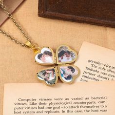 Personalized heart-shaped photo box necklace 【Exquisite design】 💕Heart-shaped locket: The necklace adopts a unique heart-shaped design, symbolizing love and warmth, showing a romantic atmosphere. The design of the small box makes this necklace more collectible and can preserve the beloved moments forever. 💕Rotate to open: The small box design of the necklace can be easily rotated to open, and four small photos are hidden inside, so that you can change and display precious memories at any time. 💕Text engraving: In addition to photos, you can also choose to engrave special text on the necklace, such as names, dates or touching phrases, to make this necklace more personalized and emotional. ✨💕Necklace details: Material: Copper Chain length: 80 cm Weight: 22.6g (About) Customized style: Fo Locket Necklace Picture, Locket Necklace Heart, Necklace Heart Locket, Open Locket, Vintage Locket Necklace, Locket Necklace Vintage, Vintage Locket, Photo Locket Necklace, Heart Photo