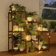 PRICES MAY VARY. Plant Stand Indoor with Flower Fairy Lights：The flower fairy lights are waterproof, making them suitable for indoor and outdoor. The lights are powered by 3 AA batteries (not included) which provide up to 5 hours of continuous lighting on a single charge. Multifunctional Application： Natural Living Space: Transform any space - living room, bedroom, office, or balcony - into a vibrant paradise. This versatile plant stand not only serves as a decorative and storage shelf but also showcases your precious plants. Durable and Sturdy： This plant stand requires no screws, making it perfect for DIY enthusiasts. Utilizing the clever application of the triangular stability principle, it enhances stability. Additionally, plastic joints reinforce the structure of the plant stand, ensu Living Room Plant And Lamp, Shelf Ladder Decor Bedroom, Bamboo Apartment Decor, Bohemian Balcony Ideas, Indoor Plant Setup, Fairy Living Room, Plant Display Indoor, Plant Shelves Indoor, Window Sill Plants