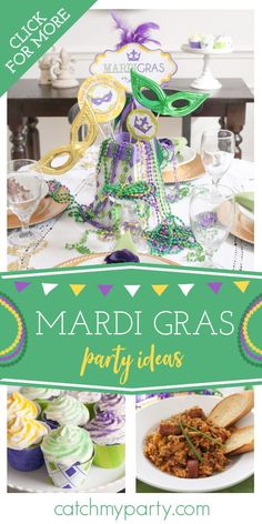 mardi gras party with food and decorations