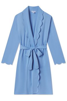 Pima Scallop Robe in Baltic Blue Elegant Light Blue Sleepwear For Loungewear, Blue Spring Robe For Loungewear, Blue Long Sleeve Robe For Spring, Long Sleeve Blue Robe For Spring, Chic Blue Sleepwear For Loungewear, Elegant Long Sleeve Blue Robe, Blue Robe For Spring Daywear, Sweater Lounge Set, Warm Purple