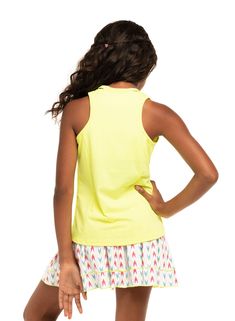 The classic tennis tank gets Lucky’s fun, modern touch. A neon yellow, V-neck tank with a racerback, mesh detailing down the sides and fun neck line cutout details. Sporty Yellow Tops For Summer, Sleeveless Tennis Tops For Summer, Casual Sleeveless Tops For Tennis, Playful Stretch Tank Top For Spring, Sleeveless Tops For Summer Tennis, Casual Sleeveless Tank Top For Tennis, Yellow Workout Tops For Summer, Yellow Racerback Tank Top Casual Style, Yellow Tank Top For Sports In Spring