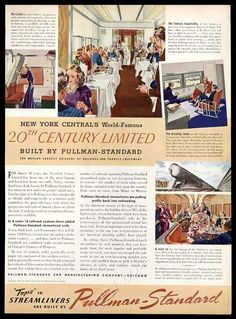 an old advertisement from the 20th century shows people eating in a dining car and talking to each other