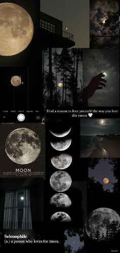 the moon and its phases are shown in this collage