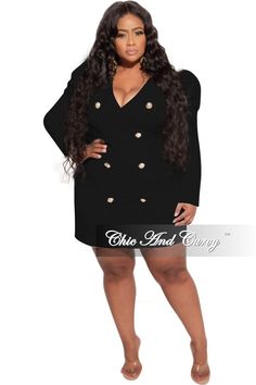 Polyester %: 95 Spandex %: 5 Runs generously- Model is wearing 1x - for a tight fit we suggest ordering a size down Plus Size Coat, Chic And Curvy, Plus Size Coats, Gold Buttons, Coat Dress, Peplum Dress, Final Sale, Dresses For Work, Tights