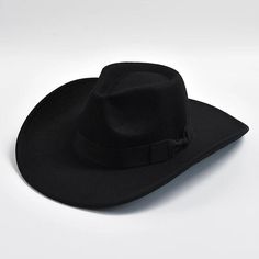 Bow Ribbon Curved Brim Cowboy Fedora Hat - SHExFAB Solid Wide Brim Felt Hat For Rodeo, Black Felt Cap For Country Events, Casual Felt Hat For Western-themed Summer Events, Casual Summer Felt Hat For Western-themed Events, Black Western Sun Hat With Curved Brim, Black Western Sun Hat With Flat Brim, Black Western Wide Brim Sun Hat, Black Western Style Wide Brim Sun Hat, Black Wide Brim Western Sun Hat