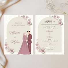 the wedding card is decorated with flowers and an image of a man and woman in traditional garb