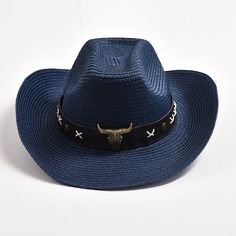 Get ready to elevate your style with this cowboy hat, perfect for men and women. The simple solid pattern and the eye-catching bullhead decoration, give it a clean and classy look with a touch of uniqueness. Made from high-quality paper and polyester, this hat offers sun protection, making it ideal for outdoor activities. Don't miss out on this convenient and stylish choice! Specifications Style: Casual Place Of Origin: China (Mainland) Pattern Type: Solid Origin: Mainland China Material: Paper,Polyester Item Type: Cowboy Hats Gender: MEN Feature: Sun protection Department Name: Adult CN: Zhejiang Brand Name: GeraldBlack Applicable Season: Spring and Summer Applicable Scene: Travel When purchasing clothing, shoes, and/or belts; please follow the size chart. Please click on "Size Charts" lo Bull Head Decor, Head Decoration, Jazz Hat, Bull Head, Western Cowboy Hats, Western Decor, Travel Beach, Coffee Brown, Cowboy Hat