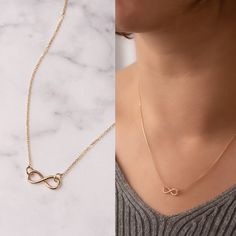 "14k 18k Gold Necklace Infinity Necklace, Real Gold Infinite Love Choker Necklace, Solid Gold Necklace is a Great Gift For Her. Dainty Infinity Necklace is a Great Gift For Her. Material: Solid Gold, Real Gold (not gold filled or gold plated material) Karat: 14K, 18K optional Necklace Length: 14\" - 22\" (optional) Available Gold Color: Yellow, Rose or White infinity width: 1,20 cm infinity height: 0.50 cm. You can customize your necklace length (included clasp) from 14 inches to 22 inches. Neck Gold Infinity Necklace Fine Jewelry, Gold Infinity Jewelry Gift For Her, Gold Infinity Jewelry As A Gift For Her, Gold Infinity-shaped Jewelry Gift For Her, Infinity Yellow Gold Jewelry Gift For Her, Infinity Yellow Gold Jewelry As A Gift For Her, Infinity-shaped Yellow Gold Jewelry Gift For Her, Yellow Gold Infinity Jewelry As Gift For Her, Personalized Infinity Necklace Elegant Style