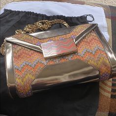 Rachel Lurex Arancio Missoni Purse Tracolla Chiusura Smaltata Leather And Lurex Bag. Made In Italy. Hits A 5’8” Woman At Wait When Work As Shoulder Bag. Rare Find. From The Great House Of Missoni. Nwt. Valued At $2399. Luxury Multicolor Clutch, Elegant Multicolor Evening Bag With Chain Strap, Elegant Multicolor Shoulder Bag With Detachable Handle, Elegant Multicolor Bag With Chain Strap, Elegant Multicolor Bags With Chain Strap, Chic Multicolor Clutch With Chain Strap, Multicolor Satchel Shoulder Bag For Evening, Multicolor Clutch With Chain Strap For Evening, Multicolor Top Handle Bag For Formal Occasions