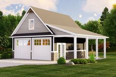 this is a computer rendering of a garage with an attached carport and two windows