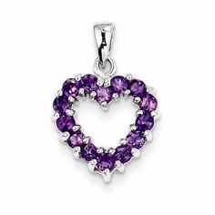 Metal: Sterling SilverLength:20 mmWidth:14 mmGemstones: AmethystGem Weight: 0.8 CTFinish: Polished, Open backFree U.S. Shipping for orders over $99 Protected by our 30-Day Risk Free Returns! Fine Jewelry Heart-shaped Amethyst, Silver Amethyst Jewelry With Heart Charm, Amethyst Heart Pendant Jewelry For Anniversary, Purple Heart Cut Jewelry For Valentine's Day, Heart Cut Purple Jewelry For Valentine's Day, Amethyst Birthstone Heart Pendant Jewelry, Heart Cut Amethyst Birthstone Jewelry, Purple Birthstone Jewelry For Valentine's Day, Purple Sterling Silver Heart Jewelry