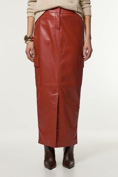 Feel Confident In Our Maxi Skirt, With High Quality, Smooth Real Leather, As Well As A Straight Fit, And A Casual, Cargo Style. Style It With A T-Shirt Or Long Sleeve Blouse And Heels For A Look That Goes From Office Days To Post Work Dinner And Drinks, As Well As Day To Night Weekend Plans. Leather Cargo Pocket Tailored Maxi Skirt High Quality Real Leather Fabric Flattering Straight Fit Comfortable High Waistline Unique Cargo Style Petite Work Outfits, Petite Wedding Guest Dresses, Work Dinner, Plus Size Workwear, Skirt Collection, Tailored Skirt, Tall Dresses, Petite Coat, Black Tie Dress