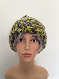 Super chunky hat  hand made crochet warm hat made with acrylic wool greens camouflage  hand made in the cotswolds Green Slouchy Yarn Hat, Green Hand Knitted Crochet Hat One Size, Green Handmade Crochet Hat, One Size, Hand-knitted Green Crochet Hat, Green Hand Knitted Crochet Hat, Green Handmade Crochet Yarn Hat, Handmade Green Crochet Yarn Hat, Green Knitted Yarn Beanie, Green Yarn Beanie