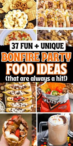 Easy bonfire food ideas for your fall, winter, or summer beach bonfire party. Bonfire appetizers, campfire desserts, bonfire night meals, snacks and party ideas for a crowd. Smore Campfire Ideas, Bonfire Night Buffet, Winter Bonfire Food, Vegan Bonfire Food, Bonfire Smores Ideas, Campfire Finger Food, Bonfire Finger Foods, Bon Fire Party Ideas For Adults, Camping Theme Food Ideas