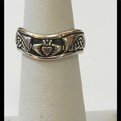 Lots Of Sliver In This Sterling Silver Ring. The Design Of The Claddagh And Celtic Knots Continues Around The Band Which Is Approx. 1/4” Wide. As With All My Listings, This Is New Never Worn. Thank You For Your Interest. Belly Button Piercing Rings, Dainty Wedding Ring, Celtic Ring, Celtic Knot Ring, Freshwater Pearl Ring, Gold Diamond Engagement Rings, Celtic Rings, Celtic Knots, Red Diamond