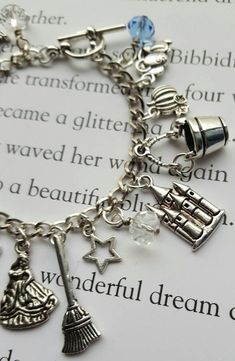 Cinderella Charm Bracelet | Etsy Whimsical Hypoallergenic Silver Jewelry, Hypoallergenic Metal Charm Bracelet, Silver Novelty Charm Bracelet Gift, Novelty Silver Charm Bracelet Gift, Personalized Whimsical Silver Jewelry, Silver Novelty Charm Bracelet, Silver Novelty Charm Bracelet As A Gift, Nickel-free Metal Charm Bracelet For Gift, Silver Novelty Bracelets With Charms