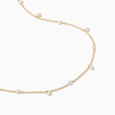 The most fun you can have with pearls. Chic Pearl Necklace With Adjustable Chain, Dainty Pearl Chain Necklace For Party, Chic Everyday Pearl Necklace, Delicate Pearl Chain Charm Necklace For Everyday, Everyday Pearl Charm Necklace With Pearl Chain, Dainty Pearl Necklace For Party, Everyday Delicate Pearl Chain Charm Necklace, Everyday Pearl Chain Charm Necklace, Everyday Yellow Gold Pearl Chain Necklace