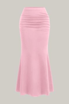 Indulge in the exquisite elegance of our High Waist Pleated Fish Tail Skirt. With a stunning ruched detail and a sophisticated mermaid silhouette, this skirt effortlessly accentuates your natural waistline and falls gracefully at midi length. The medium stretch knitted fabric adds comfort and versatility to this luxurious piece. Perfect for any occasion, this skirt is a must-have for those with a taste for the finer things in life. No sheerness, just sheer perfection. 95% Polyester, 5% Elastane Long Mermaid Skirt, Long Skirt And Top, Mermaid Costumes, Bandage Jumpsuits, Fish Tail, Mermaid Skirt, Plus Size Jumpsuit, Mermaid Silhouette, Long Skirts