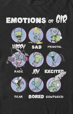 an old t - shirt with some cartoon characters in different positions on it, including the words