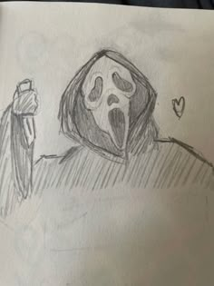 a drawing of a person with a hoodie on and a ghost in the background