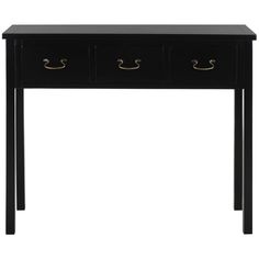 a black table with two drawers on one side and an open drawer on the other