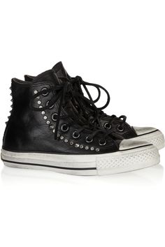 CONVERSE Chuck Taylor studded leather high-top sneakers Shoes Sneakers Converse, Black High Top Shoes, Black High Top Sneakers, Studded Sneakers, Sneakers Converse, Black Leather Sneakers, Shoes Converse, Leather High Tops