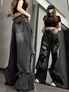 Black Washed Tattered Denim Jeans | Yeonjun - TXT S Txt Fashion, Kpop Streetwear, Effortless Fall Outfits, Corduroy Pants Outfit, Straight Wide Leg Pants, Cool Girl Outfits, Fashion Chingu, Stylish Fall Outfits, Yeonjun Txt