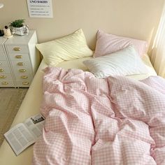 Mixed Gingham Bedding Set / Pink + Yellow Small Flat Fun Bedding Sets, Gingham Bedding, Fun Bedding, Adult Bedroom Decor, Green Bedding Set, Pastel Gingham, Plaid Bedding, Blue Bedding Sets, Soft Bed Sheets