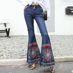 Women Denim Slim Embroidery Tassels Flared Pants Condition: 100% Brand new & High quality Women's Asian Size:  26-34 Material: Denim Color: Blue Dear friend: If you feel difficult to choose the size ,just give me about your height and weight.I will check the size for you,Thanks. China Size Length Waist Hip Thigh Cuff Inseam cm  inch cm  inch cm  inch cm  inch cm  inch cm  inch 26 101 39.8 64 25.2 84 33.1 48 18.9 84 33.1 78 30.7 27 102 40.0 66 26.0 86 33.9 49 19.3 84 33.1 78 30.7 28 103 40.4 69 2 Cheap Bohemian Denim Blue Jeans, Affordable Bohemian Women's Jeans, Plus Size Tassel Pants, Affordable Bohemian Denim Bottoms, Affordable Embellished Denim Jeans, Cheap Bohemian Women's Jeans, Plus Size Boho Jeans, Affordable Denim Blue Bottoms With Floral Embroidery, Cheap Bohemian Denim Jeans