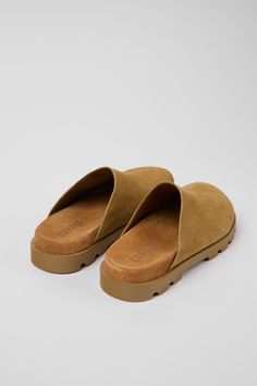 Brutus Sandal  by Camper Modern Suede Slip-ons With Cushioned Footbed, Outdoor Suede Slippers With Rubber Sole, Suede Mules With Cork-bed Midsoles, Slip-on Suede Mules With Cork-bed Midsoles, Suede Slip-on Clogs With Cushioned Footbed, Outdoor Suede Slip-on Mules, Suede Slip-on Clogs With Removable Insole, Comfortable Slip-on Slides With Stitched Sole, Modern Slip-on Clogs With Stitched Sole