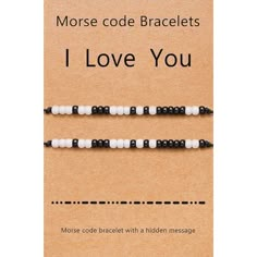 Nib Morse Code "I Love You" Bracelet Set. Black And White Beads Spell Out "I Love You" In Morse Code; On A Black Rope That Is Adjustable Up To 10.5". Fits Most Wrists. New In Bag. Great Gift For Your Special Someone, Or Parent To Share With Their Kids. Mom Morse Code Bracelet, More Code Bracelet, I Love You Bracelet, I Love You Morse Code Bracelet, Bracelet Patterns Beads, Bracelet Morse Code, Morse Code Bracelets, Morse Code Jewelry, Love You Bestie