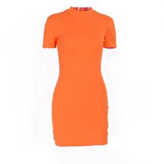 Gender: Women Material: Polyester,Spandex Style: Sexy & Club Silhouette: Sheath Pattern Type: Solid Sleeve Length(cm): Short Decoration: None Dresses Length: Above Knee, Mini Waistline: empire Neckline: O-Neck Season: Summer Neon Color, Above Knee, Polyester Spandex, Orange Color, Dress Length, Neck Dress, High Neck, High Neck Dress, Short Sleeve Dresses