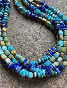 Sterling Silver Multi Strand Blue Green Turquoise Lapis Bead | Etsy Turquoise Gemstone Beads Necklace For Jewelry Making, Blue Turquoise Necklace With Round Beads, Hand-strung Blue Multi-strand Necklace, Southwestern Blue Gemstone Necklace, Bohemian Blue Round Beads, Blue Turquoise Gemstone Beads Necklace For Spiritual Style, Unique Blue Gemstone Beaded Necklaces, Bohemian Blue Turquoise Necklace With Round Beads, Handmade Southwestern Blue Beaded Necklace