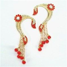 Gold Rodium Polish Red and Maroon color Earrings in Metal Alloy studded with CZ Diamond Red Chandelier Earrings For Festive Parties, Red Chandelier Earrings For Party And Festive Occasions, Festive Red Chandelier Earrings For Party, Red Earrings With Latkans For Gift, Red Drop Earrings Danglers For Wedding, Red Latkans Earrings For Gift, Red Latkans Drop Earrings, Red Latkans Earrings Gift, Red Dangle Earrings For Festive Occasions