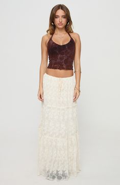 An allover print spices up this stretchy crop top designed in a sleek halter silhouette. Halter neck Lined 95% polyester, 5% elastane Hand wash, line dry Imported Stretchy Crop Tops, Crop Top Designs, Pink Formal Dresses, Halter Tank Top, Tiered Maxi Skirt, Halter Tank, Fleece Dress, Outerwear Outfit, Strapless Tops