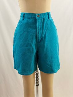 Vintage 90s St. John's Bay High waisted Bermuda denim shorts in the prettiest shade of aqua. Pair with your favorite tee and platform sandal. -Vintage 90s -High Rise -Machine wash recommended  Measurements: *Waist 14 inches *Hips 20 inches *Inseam 6 1/2 inches *Length 18 inches *This item is pre-loved and there may be minor flaws to the garment. Not to worry if there is anything major we will let you know. --Please read shop policies thoroughly relating to sizing, returns will not be accepted. I Casual Green Jean Shorts For Summer, High Rise Cotton Bermuda Shorts For Summer, Green Jean Shorts For Summer, High Waist Green Bermuda Shorts For Summer, Retro Knee-length Shorts For Summer, Retro Cotton Jean Shorts For Summer, 90s High Rise Shorts For Summer, Retro High Waist Summer Shorts, 90s High Rise Summer Shorts